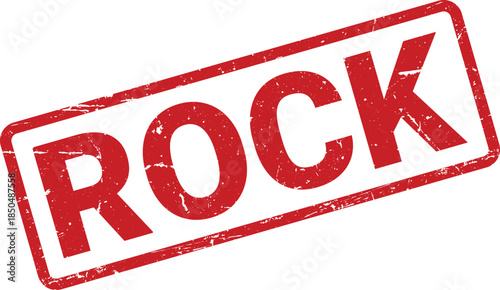 Distressed Red ROCK Text Inside Rectangular Frame Stamp on White Background