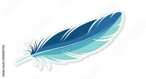 Illustration of a detailed blue and teal feather with intricate feather patterns and shading
