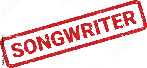 Red Songwriter Rubber Stamp Isolated on White Background with Distressed Texture Stock