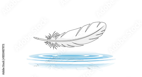 Minimalist digital illustration of a delicate feather floating above water with ripples