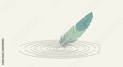 Minimalist illustration of a feather dipped in water creating ripples in a simple design