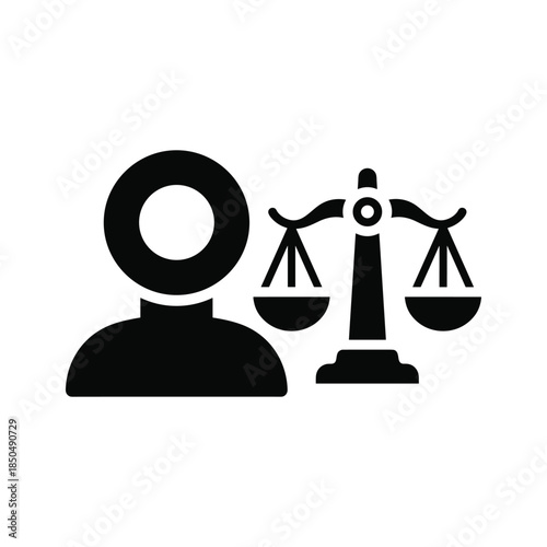 Person standing next to a scale of justice