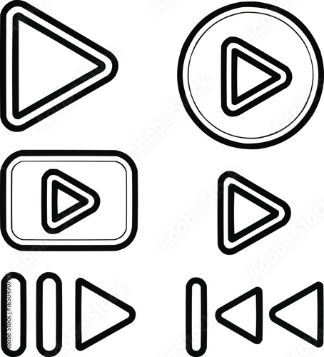 Play Button Outline Icon Set  Black and Brown Media Symbols