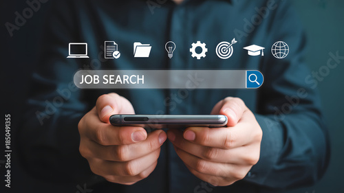 Man searching for job opportunities on smartphone