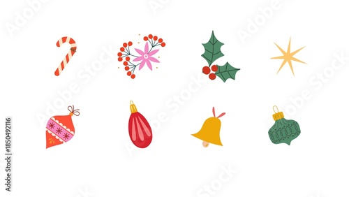 Vintage Christmas Ornament Collection, Mid Century Modern Holiday Vector Elements
