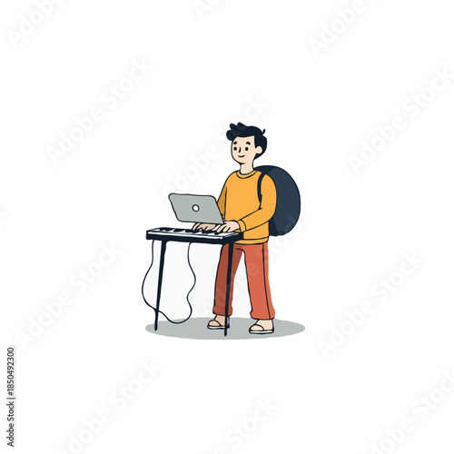 Musician crafting digital soundscapes with portable keyboard creating melodies and rhythms for