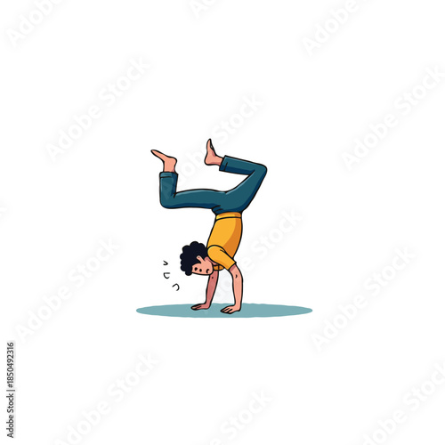 Person demonstrating balance and strength through a handstand position with focus and