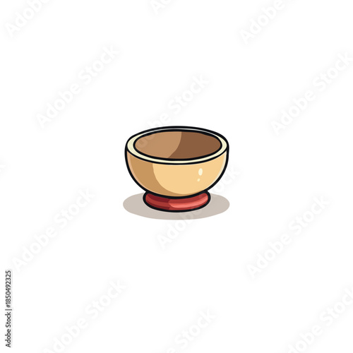 Simple beige bowl illustration on petite red pedestal displaying charming domestic kitchen ware
