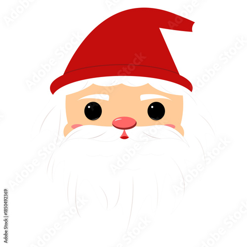 Charming cartoon illustration of a jolly festive character with a red hat, rosy cheeks, and long white beard, symbolizing holiday cheer and the spirit of giving