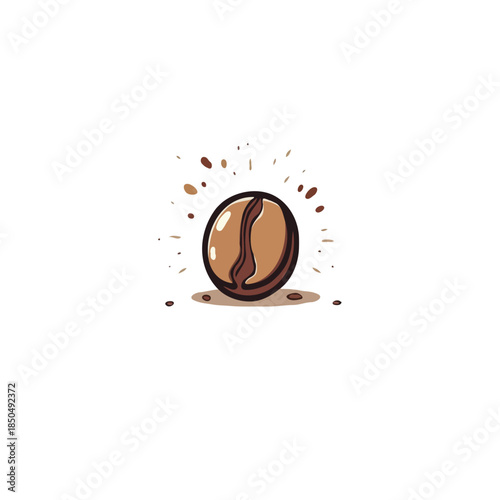 Stylized coffee bean illustration with radiating specks evokes freshness and aromatic appeal a