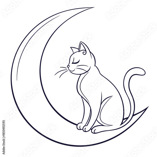 Cat resting on crescent moon