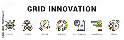 Grid Innovation Modern and clean web banner illustration featuring thematic icons for visual communication