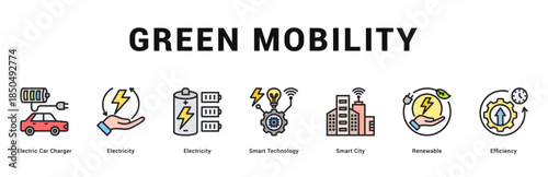 Green Mobility Modern and clean web banner illustration featuring thematic icons for visual communication