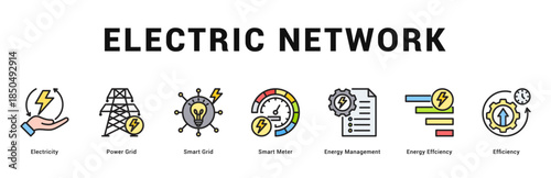 Electric Network Modern and clean web banner illustration featuring thematic icons for visual communication