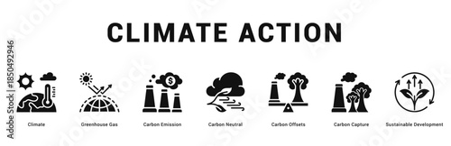 Climate Action Modern and clean web banner illustration featuring thematic icons for visual communication