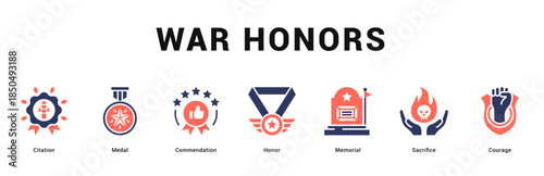 War Honors Modern and clean web banner illustration featuring thematic icons for visual communication
