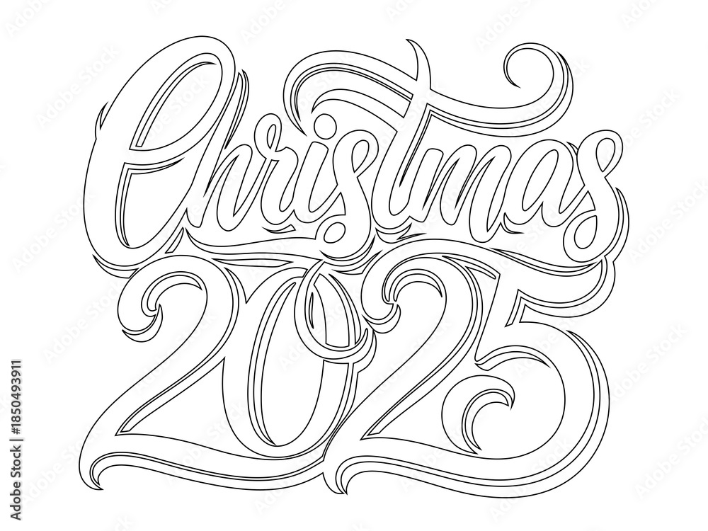 Obraz premium Christmas 2025 Year Greeting Text Logo with Glossy Calligraphy