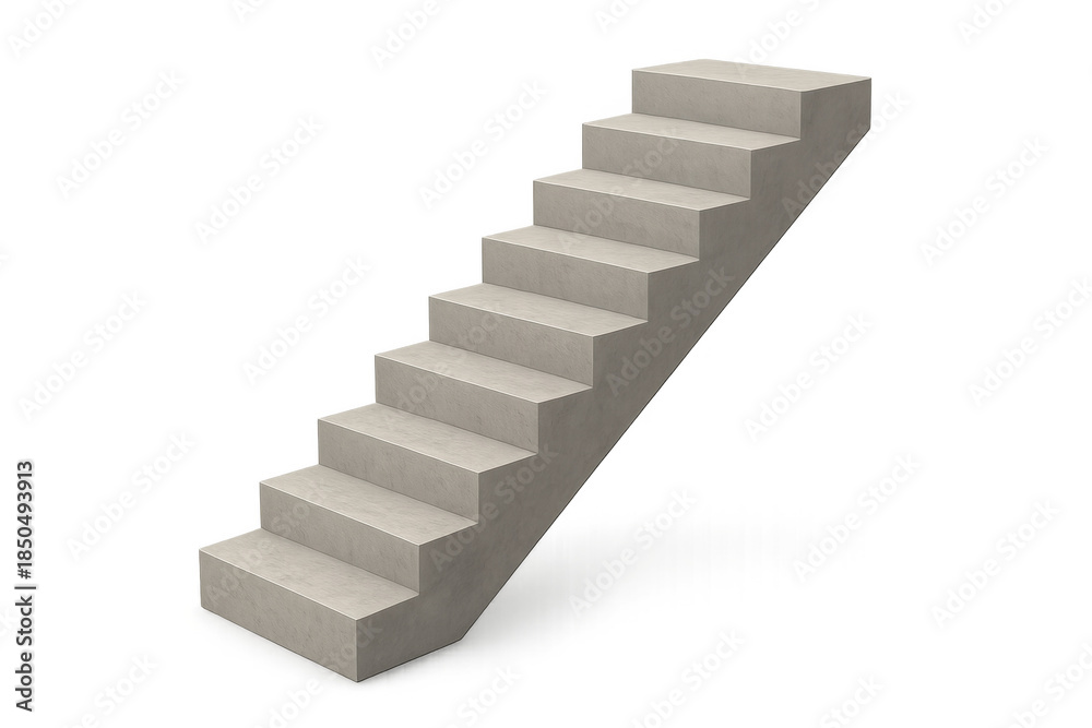 Fototapeta premium Concrete staircase with multiple steps going upwards, isolated on a transparent background, symbolizing success and development