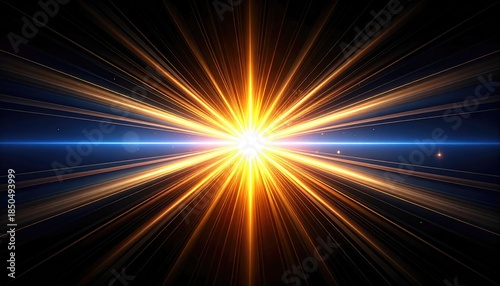 Bright starburst emanating rays of light in darkness