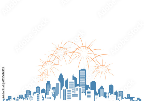 Festive Fireworks Display Above a Modern City Skyline at Night