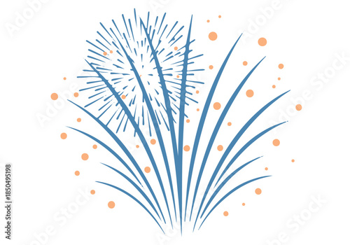 Celebration Fireworks Display with Orange Sparkles and Blue Firework Burst