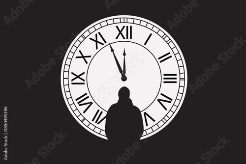 Silhouette of a person standing in front of a clock, representing time passing or urgency