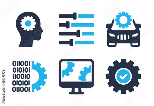 Technology Settings and Optimization icon set. Solid glyph series icons