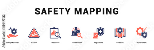 Safety Mapping Modern and clean web banner illustration featuring thematic icons for visual communication