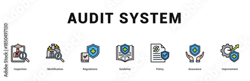 Audit System Modern and clean web banner illustration featuring thematic icons for visual communication