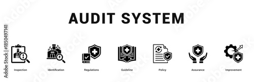 Audit System Modern and clean web banner illustration featuring thematic icons for visual communication