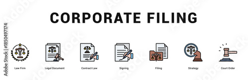 Corporate Filing Modern and clean web banner illustration featuring thematic icons for visual communication