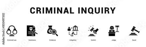 Criminal Inquiry Modern and clean web banner illustration featuring thematic icons for visual communication