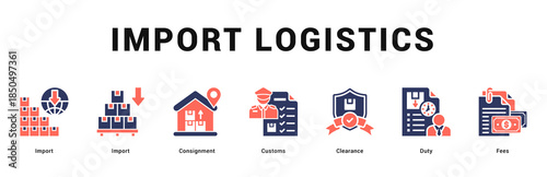 Import Logistics Modern and clean web banner illustration featuring thematic icons for visual communication