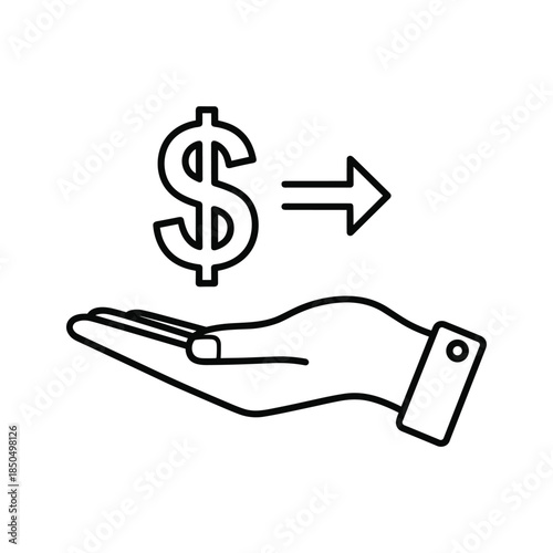 Hand receiving dollar sign with arrow indicating transaction