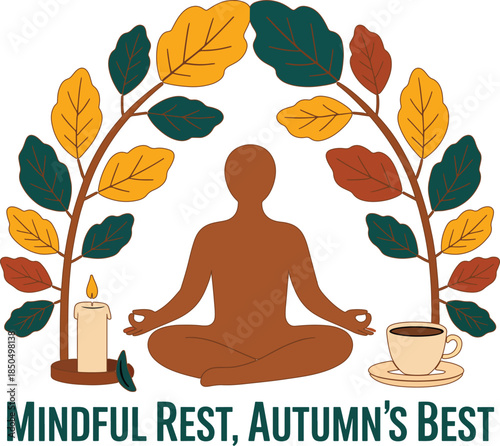 Person Meditating Under Autumn Leaves With Candle And Coffee yoga