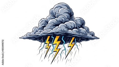 Storm cloud with lightning and rain dramatic weather illustration for forecasting and meteorology concepts isolated on white background