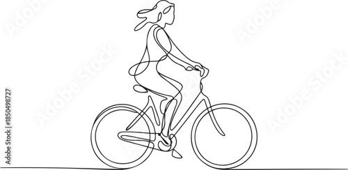 Woman riding bicycle continuous one line drawing.one line  vector illustration  with out background