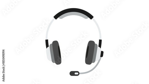 Headset with microphone modern flat vector illustration for communication and support services isolated on white background