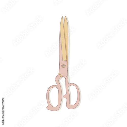 A minimalist illustration of pink and gold tailor's shears for crafting.