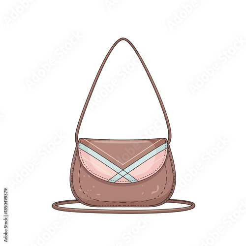 Stylish brown shoulder bag with a colorful flap design