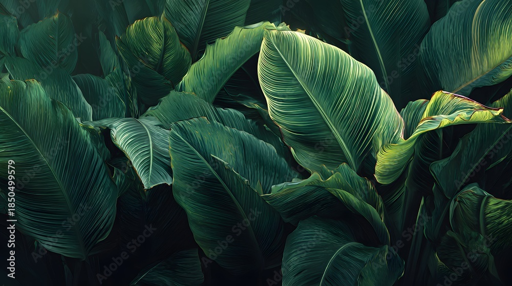Obraz premium Lush Green Foliage - A Captivating Close-Up of Tropical Plant Leaves.