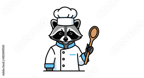 Friendly raccoon chef holding a wooden spoon