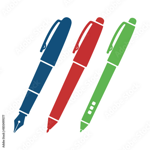colored pens on white background 