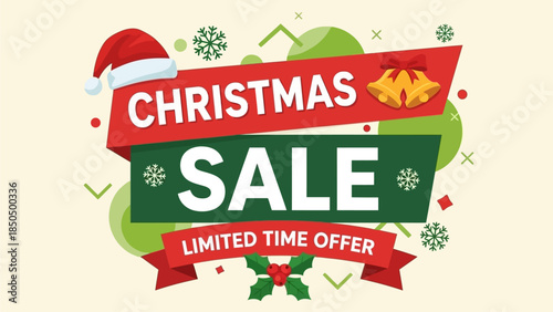 Festive Christmas Sale Advertisement with Decorative Elements and Limited Time Offer