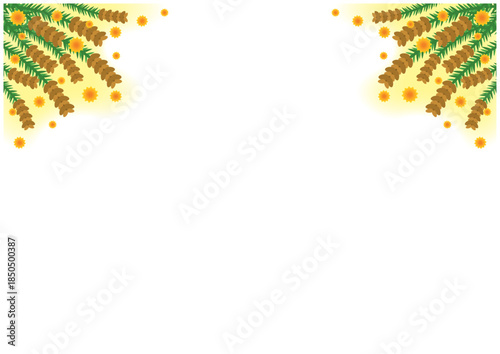 花粉症イメージの春背景フレーム 上から舞うスギ花粉