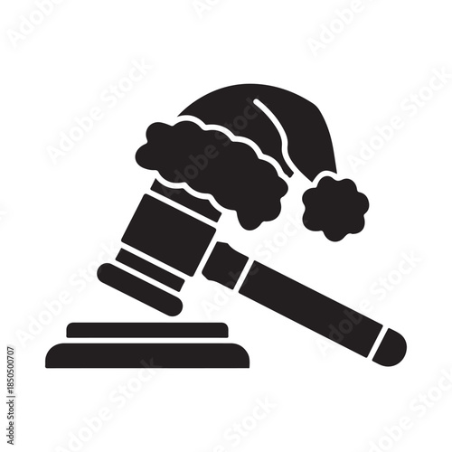 Celebrating holiday justice: a judge's gavel wearing a cheerful santa hat icon