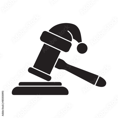Festive court gavel icon adorned with a santa hat, symbolizing holiday law and order