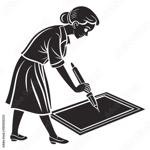 Woman engaged in detailed drawing