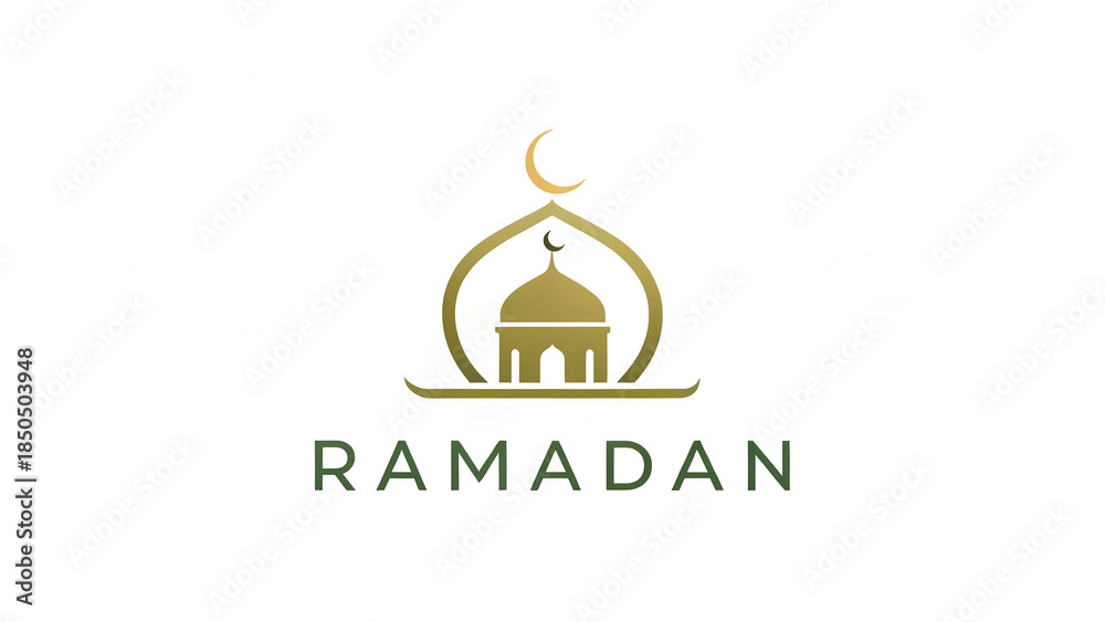 Fototapeta premium Ramadan logo with mosque silhouette and golden crescent