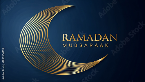 Ramadan mubsaraak abstract golden lines forming a crescent moon on a blue background
